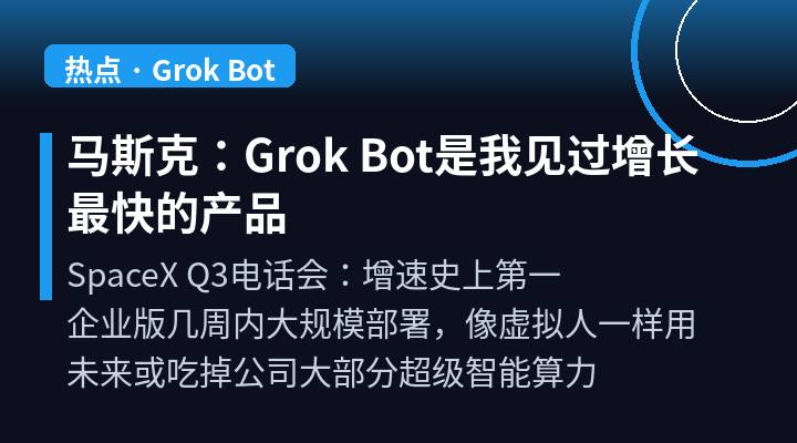 马斯克：Grok Bot 增长最快的产品